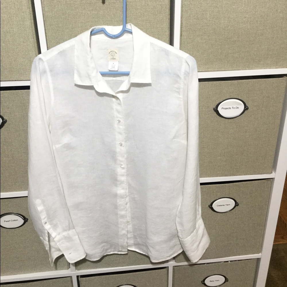 J. CREW BAIRD MCNUTT IRISH LINEN LONG SLEEVE WHITE SHIRT 8
